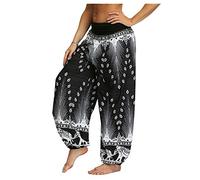 Blingko Pantalon Fluide Femme éTé Sarouel Harem Pantalon Yoga Sarouel Legers Hippie Baggy Léger Ethnique Calqué Smockée Taille Haute avec Poches Été Plage Pantalon Aladin Jogging