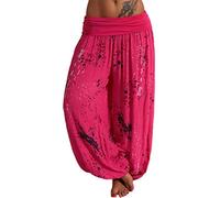 Blingko Pantalon Sarouel Femme Coton LâChe à Jambe Large Casual Couleur Unie Harem Bouffant Hippie élastique DéContracté Thai Yoga Pants Fluide Confortable de Plage S7#hot Pink