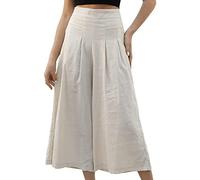 Blingko Pantalons Femme Fluide Large Grande Taille Eté Décontractée Pantacourt 7/8 Taille Élastique Jupe-Culotte Fluide Pantalon Ample Léger Chic Elegant avec Poches Sport Yoga