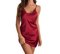 Blingko Pyjama Femme Grande Taille Satin Robe De Nuit Pas Cher Nuisette Lingerie Sexy Col V Profond Longue Chemise Couleur Unie Chemise Pyjama Bretelles Chic Nuisette Babydolls