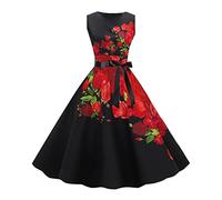 Blingko Robe Annee 60 Femme Vintage,Robe Femme de Cocktail sans Manches Vintage 1950's Audrey Hepburn Pin Up Robe de Soirée Cocktail Elegante Années 50, Red-1