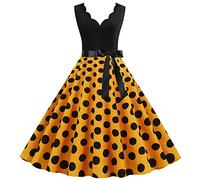Blingko Robe AnnéEs 20 Longue Femme Robe de Soirée Chic Jointif avec Ceinture Vintage rétro année 50s pin-up Rockabilly Swing à Pois sans Manches Robe de Cocktail Fête Cérémonie A10yellow 3XL