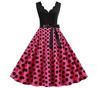 Blingko Robe AnnéEs 20 Longue Femme Robe de Soirée Chic Jointif avec Ceinture Vintage rétro année 50s pin-up Rockabilly Swing à Pois sans Manches Robe de Cocktail Fête Cérémonie A10hot Pink
