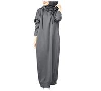 Blingko Robe de prière Musulmane Unie Ample Une pièce avec Couverture complète à Capuche Abaya Caftan avec Hijab vêtements conservatifs Couleur Unie Robe de prière Ramadan A8Gris