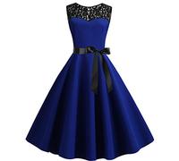 Blingko Robe Vintage AnnéEs 50 Pin Up Femme Crayon,Rétro Robe de Soiree Chic et Élégant Col Rond Robe de Cocktail Manches Courtes Vintage Robe Année 50s Pin-up Rockabilly Swing Robe de Bal Y1*Bleu XL