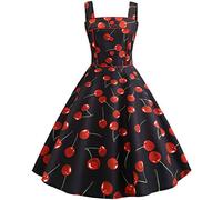 Blingko Robe Vintage AnnéEs 50 Pin Up Femme Rouge Trapèze Rockabilly Années 1950 50 60 Audrey Hepburn Style Dos Nu Encolure Coeur Robe Cocktail Soirée Fête L'été Casual Habillée Robes P5*Noir XXL