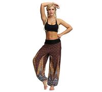 Blingko Sarouel Femme Noir Coton Hippie Sarouel Imprimé Pantalon Jumpsuit Taille Haute Pantalon Large Fluide Vintage Boheme Fleuri Imprimé Thai Yoga Pants Pyjama Ete Plage