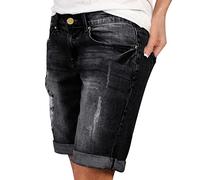 Blingko Short en Jean Femme Large,Short en Jean Imprimé pour Femme Short en Jean à Taille mi-Haute Poches Short en Jean décontracté en Denim Stretch déchiré Mode Vintage Bermudas O16#black