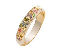 BlingNook Bague en or pour femme, fleur cloisonnée, papillon, émail, cuivre, oxyde de zirconium, ne ternit pas, empilable, déclaration de fiançailles, cadeau d'anniversaire tendance, 6, 7, 8, 9, 10