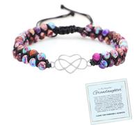 BlingNook Bracelet de perles double couche en jaspe empereur naturel avec inscription « For You Are Always In Mine » pour petite-fille, Adjustable, Acier inoxydable, Pas de gemme