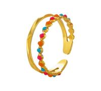 BlingNook Grosse bague bohème dorée pour femme, tendance et colorée avec perles bohèmes en cuivre, bague empilable, multicolore, bijoux de mariage, cadeau de fiançailles, Acier inoxydable, Aucune