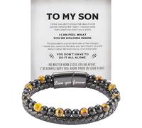 BlingNook The Guardian Bracelet en cuir noir avec perles gravées pour fils et inscription « From Mom, Love You Forever Linked Together To My Son », One Size, Cuir, Pas de gemme