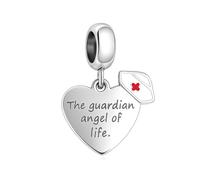 BlingNuts Breloque en forme de cœur avec ange gardien de la vie - Cadeau pour infirmière - Compatible avec les bracelets à breloques Pandora