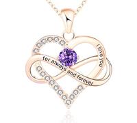 BlingNuts Collier avec pendentif en forme de cœur avec pierre de naissance « I Love You Always and Forever » pour la Saint-Valentin, la fête des mères, F, Acier inoxydable, Pas de gemme