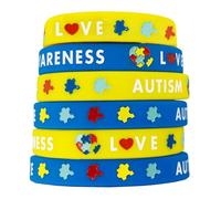 BlingNuts Lot de 6 bracelets en silicone pour la sensibilisation à l'autisme - Puzzle coloré - En caoutchouc, F, Acier inoxydable, Pas de gemme