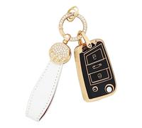BLINGOOSE Coque de clé pour VW Volkswagen 3 boutons de voiture Coque de clé de voiture Bling Keychain pour VW Polo Tiguan Golf 7 MK7 T ROC Cross Touran Taigo Girly Femmes Noir Or TPU