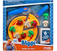 Blippi Pizza amusante et amusante, couleurs d'apprentissage - Croûte à pizza de 15,2 cm, roulette à pizza, spatule, assiette à pizza, 9 ingrédients (poivres, brocoli, champignons), plus 6 ingrédients