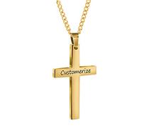 Bliqniq personnalisé Pendentif Collier Croix Acier Inoxydable Homme Femme Argent Or Noir Or Rose Religieuse Longeur 61cm Pendentif 5 * 3cm individuelle Gravure