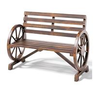 Blishom Banc d'extérieur 2 Places, Banc résistant aux intempéries, Design d'accoudoirs en Forme de Roue, Banc en Bois avec Dossier, Style Maison de Campagne, pour Patio, Jardin, Parc, 105,5 x 56 x 79