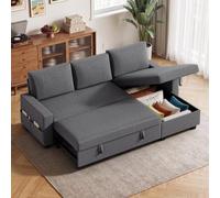 Blishom Canapé d'angle, canapé-lit convertible réversible, 3 places, coffre | Méridienne à gauche ou à droite, coffre de rangement, couchage coulissant, poche latérale, largeur 205 cm, pour le salon