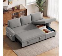 Blishom Canapé d'angle, canapé-lit convertible réversible, 3 places, coffre | Méridienne à gauche ou à droite, coffre de rangement, couchage coulissant, poche latérale, largeur 205 cm, pour le salon