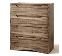 Blishom Commode à 4 Tiroirs,Armoire de Chambre à 4 Tiroirs,Salon Meuble de Rangement,Poignée dissimulée,Solide et résistante aux basculements,Coinsarrondis, 70×40×82cm (Brun Clair)