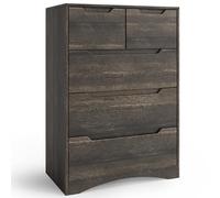 Blishom Commode à 5 tiroirs, Grande capacité de Rangement, Solide et résistante aux basculements, Coins arrondis, Design élégant pour Chambre à Coucher, Salon, Couloir, 72 x 41 x 94 cm,Marron foncé