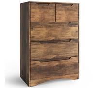 Blishom Commode à 5 tiroirs, Grande capacité de Rangement, Solide et résistante aux basculements, Coins arrondis, Design élégant pour Chambre à Coucher, Salon, Couloir, 72 x 41 x 94 cm,Marron Clair