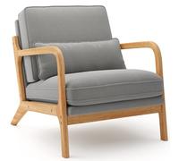 Blishom Fauteuil de salon,Chaise d'appoint relaxante avec cadre en bois,Fauteuil en bois de style nordique, Soutien lombaire souple,Conception ergonomique,pour Salon,Bureau,Chambre,82x65x75,Gris Clair