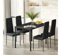 Blishom Table À Manger avec 4 Chaises, Ensemble Repas, Table De Cuisine avec Chaises, Similicuir Résistant Et Table Rectangulaire en Bois, pour Cuisine, Salle À Manger, Salon, Noir