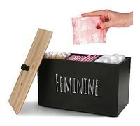 Bliss by Home Support de tampon pour salle de bain, récipient en bois féminin, organisateur de produits pour femmes, décoration de ferme, boîte de rangement pour tapis, accessoires rustiques (noir)