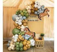 BlissBash Kit d'arche de ballons occidentaux de 148 pièces avec ballons vert sauge, bleu poudré, marron, nude, cowboy cheval, parfait pour le premier rodéo de garçon, décorations d'anniversaire de