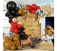 BlissBash Kit de 148 guirlandes d'arche de ballons occidentaux avec ballons noirs rouges et marron, parfaits pour le premier rodéo de garçon, les décorations d'anniversaire de campagne sauvage et les