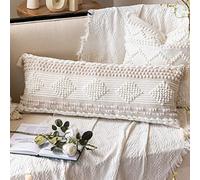 BlissBlush Housse de Coussin Lombaire Blanche crème, 35,6 x 91,4 cm, texturée bohème et Beige Neutre, Beige Neutre (Housse Uniquement, 35,6 x 91,4 cm)