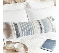BlissBlush Housse de Coussin Lombaire décorative bohème de 35,6 x 91,4 cm, Bleu côtier et Rustique pour canapé, Long Coussin décoratif pour lit, taie d'oreiller texturée à Accents Modernes (Housse