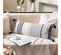 BlissBlush Housse de Coussin Lombaire décorative de Style bohème Bleu Marine foncé, 35,6 x 91,4 cm, Long Coussin Lombaire décoratif pour lit, Coussin décoratif décoratif pour canapé, taie d'oreiller