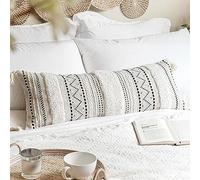BlissBlush Housse de Coussin Lombaire décorative de Style bohème pour lit, 35,6 x 91,4 cm, Noir et Blanc Neutre, taie d'oreiller Rustique pour Chambre à Coucher, Salon, canapé, Sofa, décoration