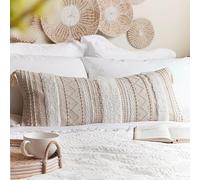 BlissBlush Housse de Coussin Lombaire décorative de Style bohème pour lit, Beige Neutre, Blanc, 35,6 x 91,4 cm, décoration d'intérieur Uniquement