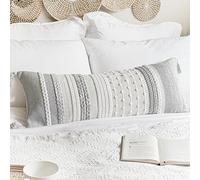 BlissBlush Housse de Coussin Lombaire décorative Grise, 35,6 x 91,4 cm, Long Coussin Lombaire de Style Rustique de Style bohème pour lit, Coussin décoratif Moderne et texturé pour canapé