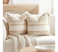 BlissBlush Lot de 2 Housses de Coussin décoratives carrées avec Pampilles de Style bohème et Rustique pour canapé, Sofa, Chambre à Coucher, Salon, décoration d'intérieur, 45 x 45 cm, Blanc crème