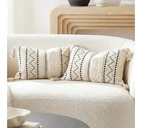 BlissBlush Lot de 2 housses de coussin lombaire décoratives rectangulaires de style bohème et rustique pour canapé, sofa, chambre à coucher, salon, décoration d'intérieur - 30 x 50 cm - Noir neutre