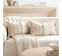 BlissBlush Lot de 2 Housses de Coussin Lombaire décoratives rectangulaires de Style bohème et Rustique pour canapé, Sofa, Chambre à Coucher, Salon, décoration d'intérieur, 30 x 50 cm, Blanc Neutre