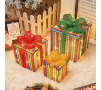 Blissbuilt 3Pcs Boîtes Cadeaux Lumineuses,Coffret Cadeau Décoration Noël avec 8 Modes,Décoration Noël Lumineux,LEDs Cadeaux Lumineux pour Sapin Christmas extérieur,Porte,Vacances