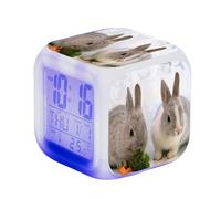 Blissbuilt Réveil numérique avec température Horloge pour Table de Chevet Réveil numérique Cube Comprend l'heure,la température,Le réveil,la Date pour Enfants et Adolescents (Motif Lapin)