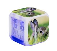 Blissbuilt Réveil numérique avec température Horloge pour Table de Chevet Réveil numérique Cube Comprend l'heure,la température,Le réveil,la Date pour Enfants et Adolescents (Motif Lapin)