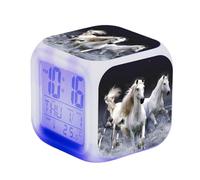 Blissbuilt Réveil numérique pour Enfant - Affichage éclairé - Réveil - Cadeau - LED Cube Horloge avec lumière réveil Nocturne 7 Couleur sreveil Anime,pour Enfants et Adolescents (Motif Cheval)