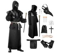 Blisscok Costume de docteur de peste, Costume d'Halloween pour homme, style médiéval, steampunk, avec masque de docteur de peste et ensemble d'accessoires (A, M)