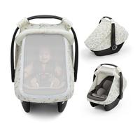 Blissful Diary Housse de siège de voiture pour bébé, extra large fenêtre en maille, mousseline de coton respirante, auvent coupe-vent pour bébé - Motif feuilles botaniques