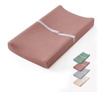 Blissful Diary Matelas à langer en mousseline avec doublure imperméable en mousse, tapis à langer avec housse pour commode (rose poudré, rectangulaire)