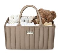 Blissful Diary Panier de rangement élégant pour couches de bébé, panier de rangement pour les essentiels du nouveau-né et station à couches, cadeau pour fête prénatale et liste de naissance, marron